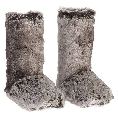 Faux Fur Bootie Slippers - Gray Ombre | Pottery Barn Teen