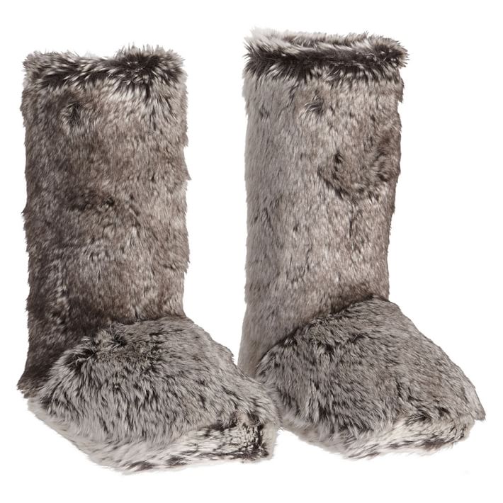 Faux Fur Bootie Slippers - Gray Ombre | Pottery Barn Teen