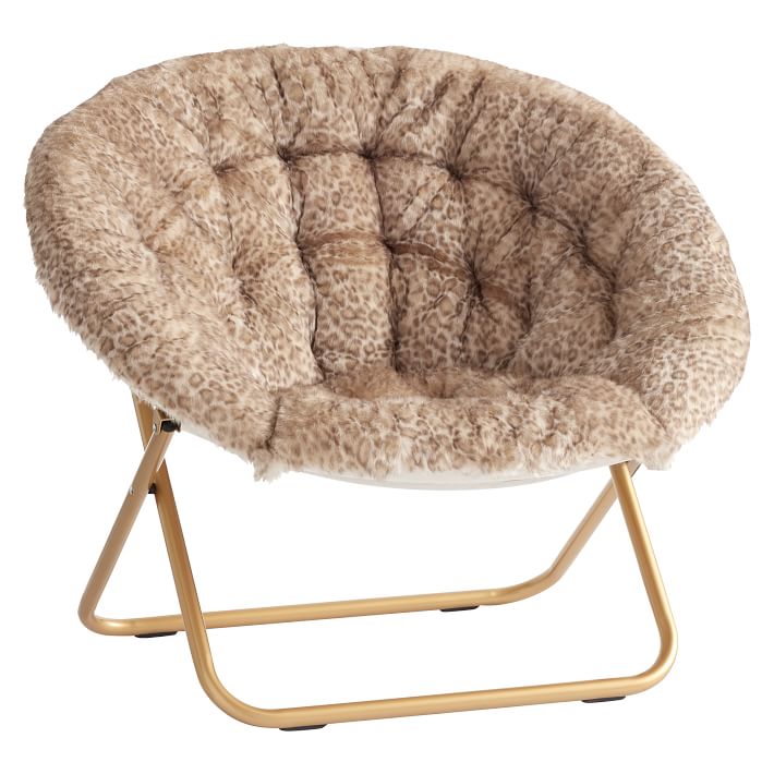 Baby Leopard Faux-Fur with Gold Base Hang-A-Round Chair
