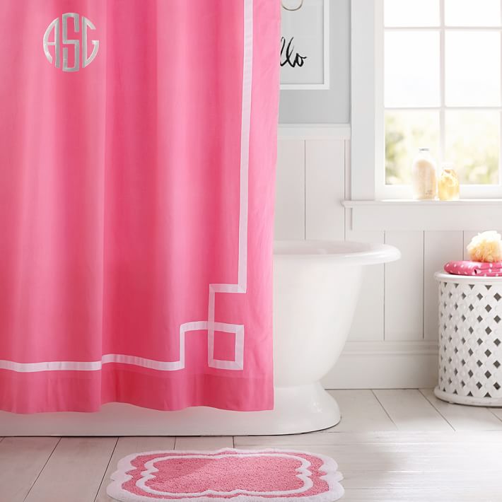 Emma Ribbon Trim Shower Curtain, Bright Pink