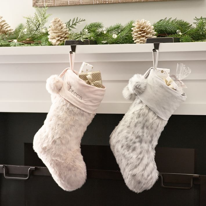 Gray Leopard Faux-Fur Christmas Stocking