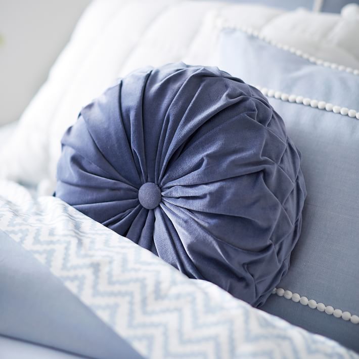 Neutral Velvet Pleated Round Pillow