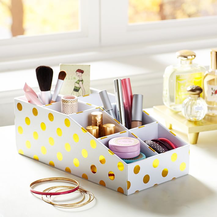 Jane Beauty Collection, 8 Compartment Organizer, Gold Dot