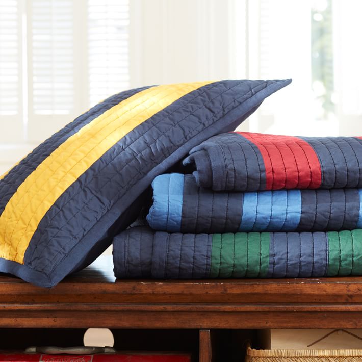 Navy & Blue Rugby Stripe Teen Quilt + Sham Pottery Barn Teen