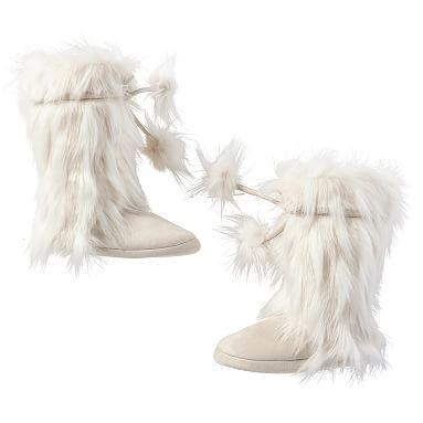 Winter Fox Pom Pom Tie Faux Fur Bootie Slippers Pottery Barn Teen