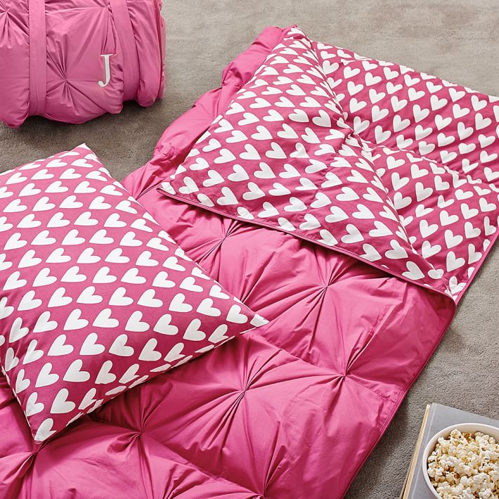 Pintuck Sleeping Bag &amp; Pillowcase, Pink Magenta Sweethearts