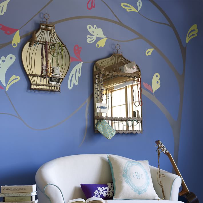 Spring Leaves Decal &amp; Mirrored Birdcages