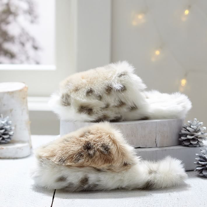 Snow Leopard Faux-Fur Slippers