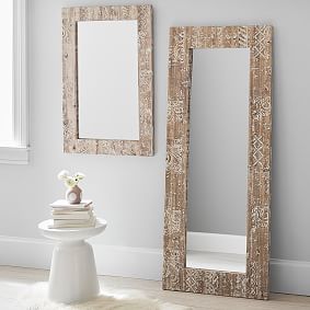 Carved Painted White Wood Frame Mirror 39 3/4” by 29 1/4”