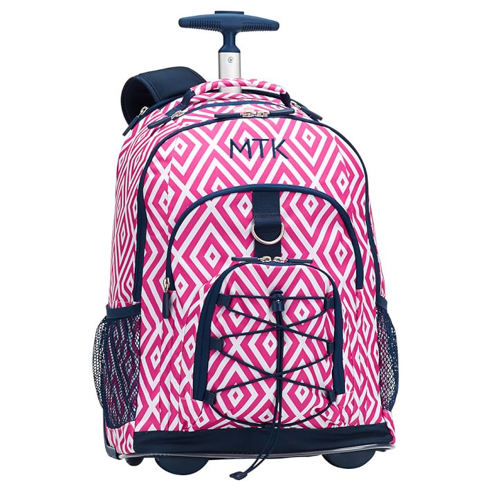 Gear-Up Preppy Diamond Rolling Backpack, Pink Magenta