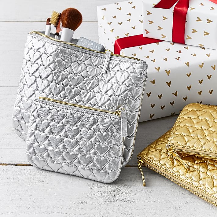 Quilted Metallic Beauty Pouches, Set of 2