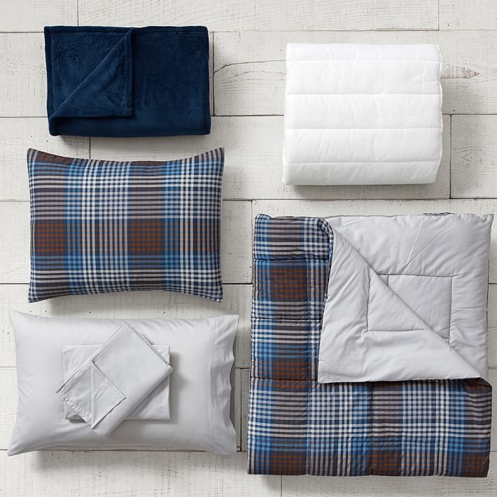 Ryder Plaid Deluxe Comforter Set with Comforter, Sheet Set, Pillowcase, Mattress Pad, Pillow Inserts + Blanket
