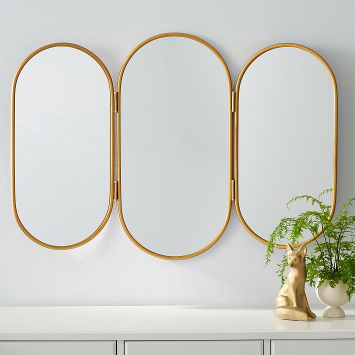 Triptych Vanity Mirror, Gold