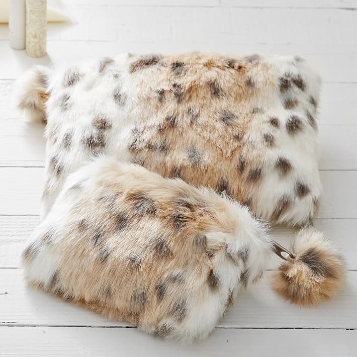 Snow Leopard Faux-Fur Beauty Pouches and Set