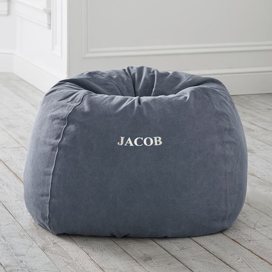 Enzyme Washed Canvas Storm Blue Bean Bag Chair Slipcover | Pottery Barn ...