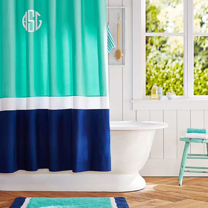 Color Block Shower Curtain, Pool/ Royal Navy
