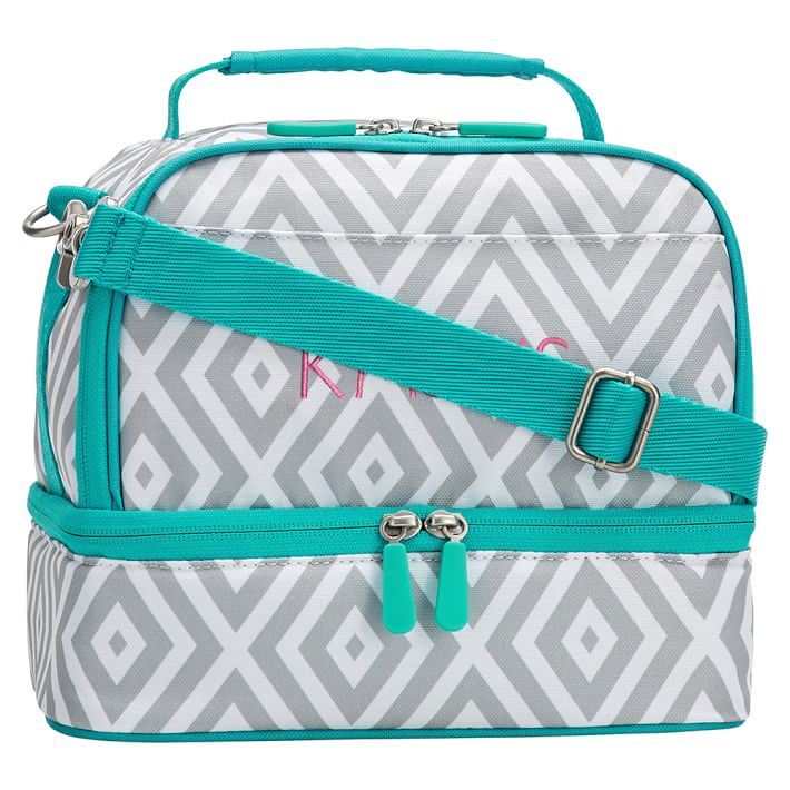 Gear-Up Gray Preppy Diamond Dual Compartment Lunch Bag