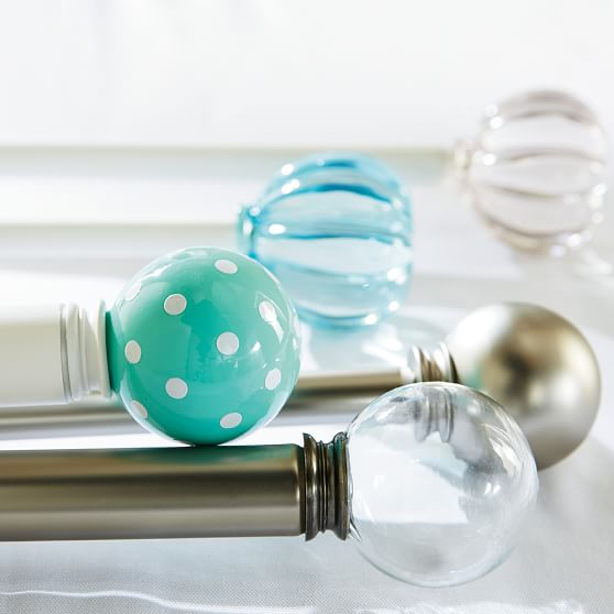 Blown Glass Finial + Brushed Nickel Hardware Set Window Hardware