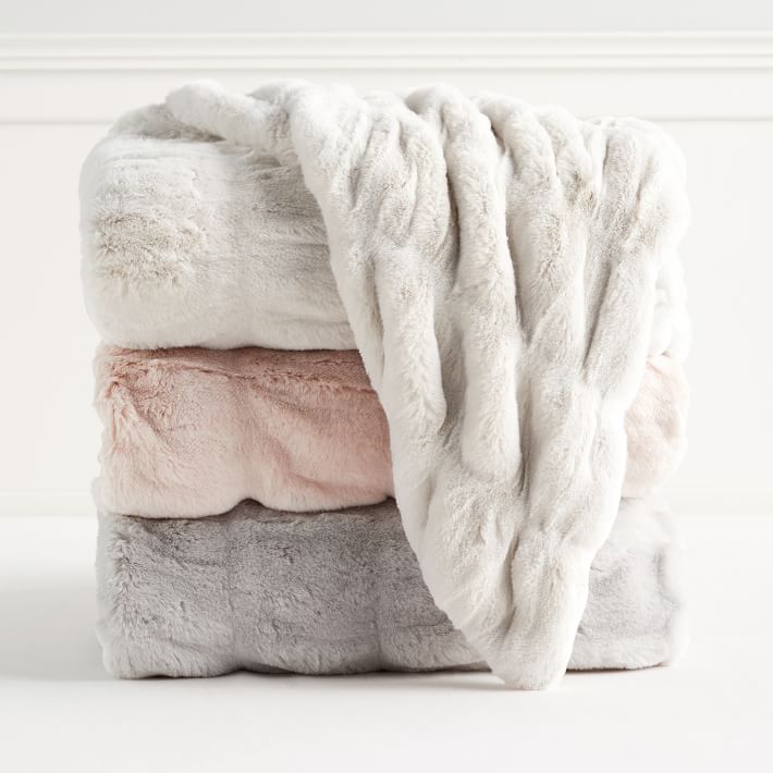 Faux-Fur Ruched Throw