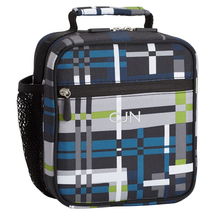 Gear-Up Blue Digi Plaid Classic Lunch With Mesh Side Pocket