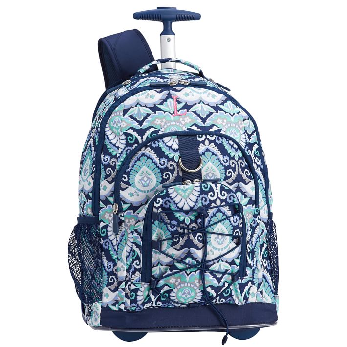 Navy Deco Medallion Rolling Backpack For Teens | Pottery Barn Teen