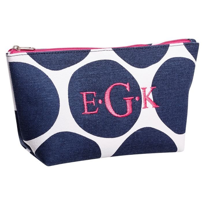 Surf Swell Beauty Pouch, Navy Oversized Dots