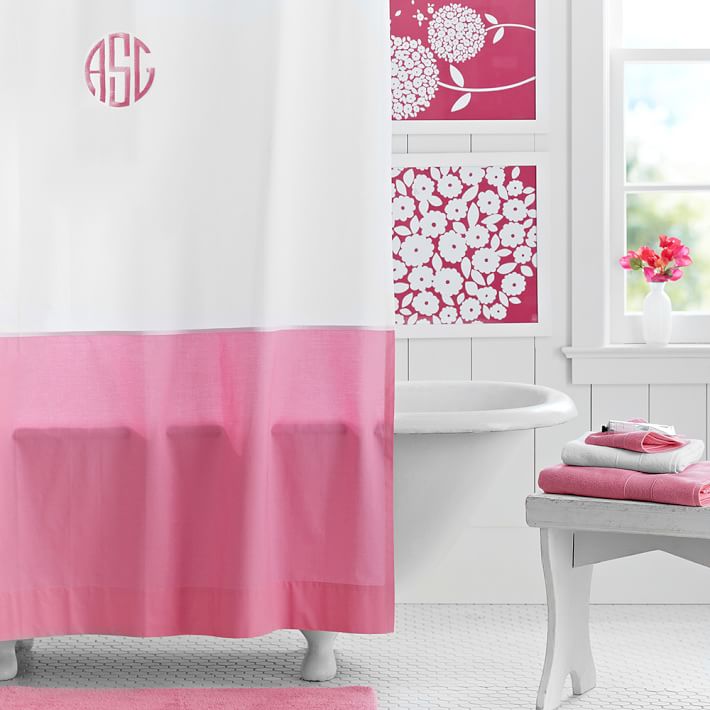 Classic Border Shower Curtain, Bright Pink