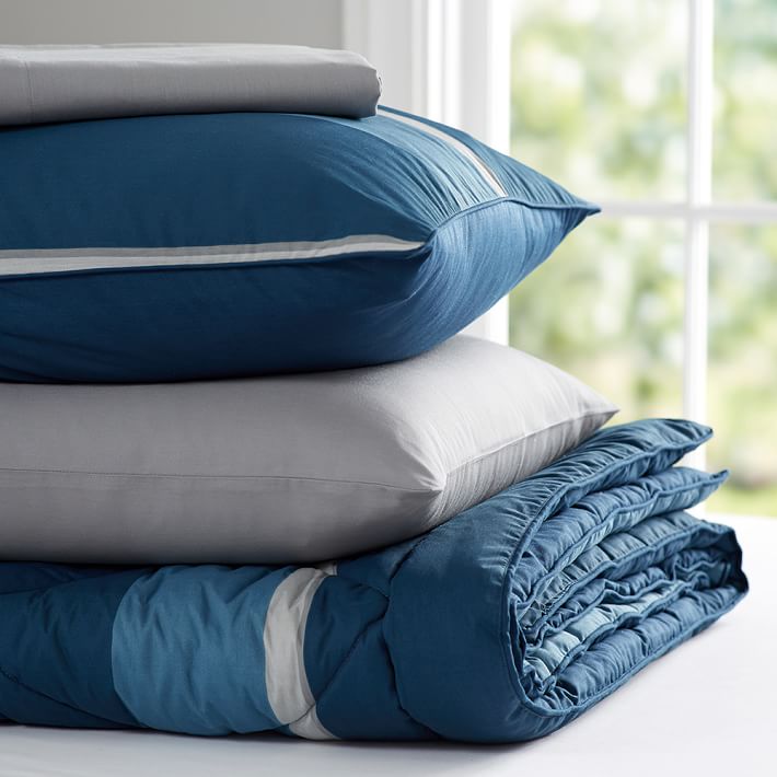 Block Stripe Value Comforter Set, Navy/Blue