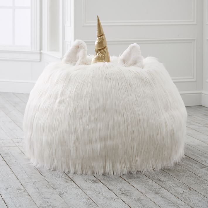 Unicorn Faux Fur Critter Bean Bag Chair Slipcover