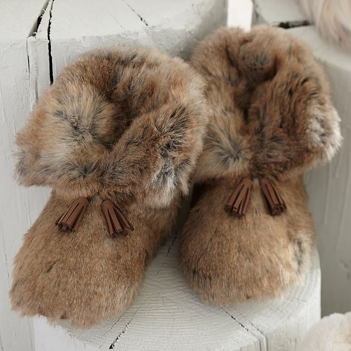 Wolf Ankle Tassel Faux Fur Bootie Slippers Pottery Barn Teen