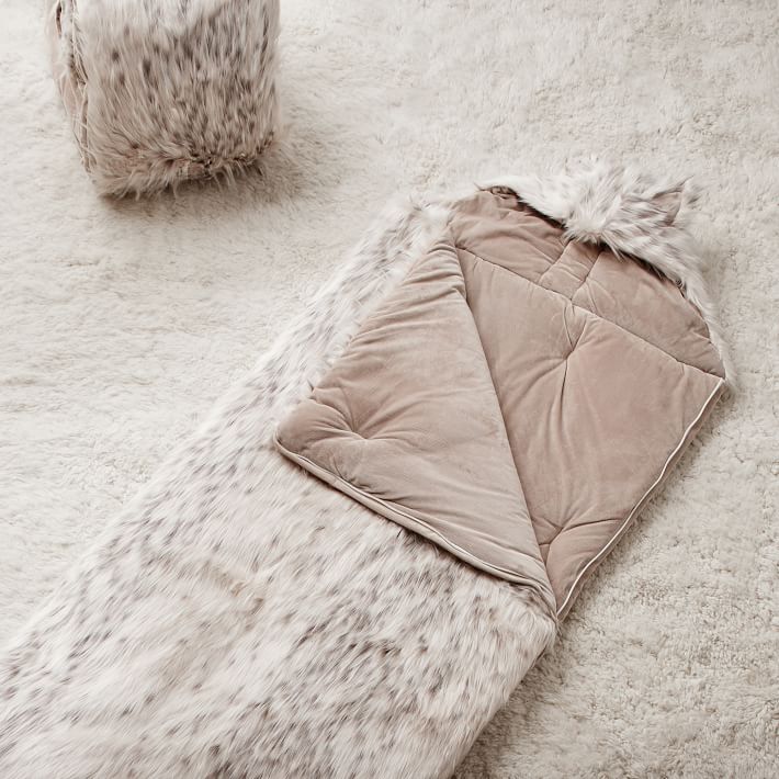 Snow Cat Faux-Fur Hooded Sleeping Bag