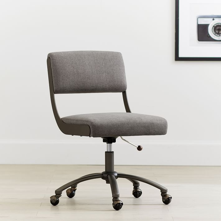 Twill Charcoal Boomerang Swivel Desk Chair