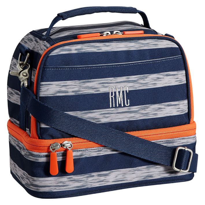 Gear-Up Marled Stripe Navy Dual Compartment Lunch Bag