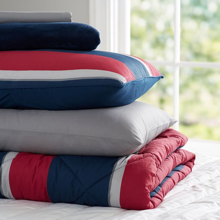Block Stripe Deluxe Comforter Value Set, Navy/Red