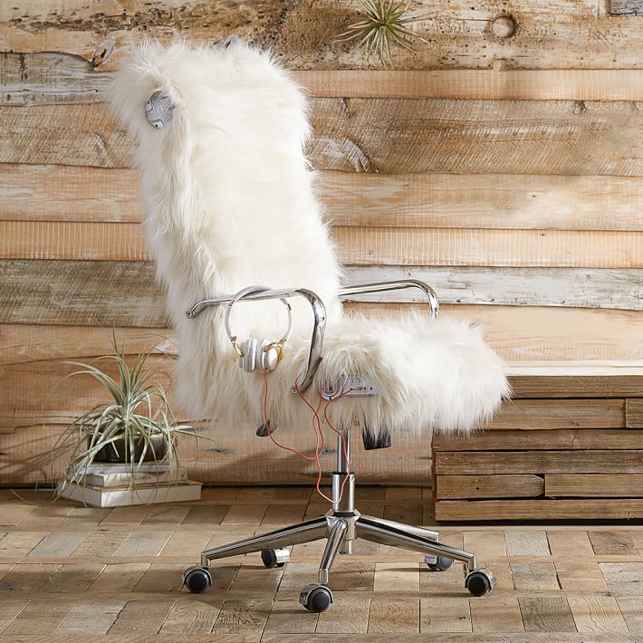 Ivory Himalayan Faux-Fur Ultimate Desk Chair