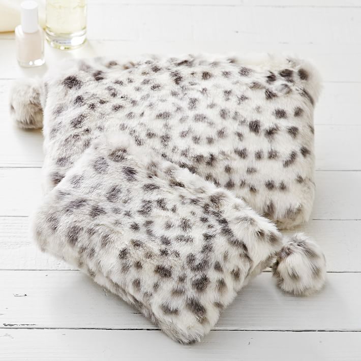 Faux Fur Gray Snow Leopard Beauty Pouches