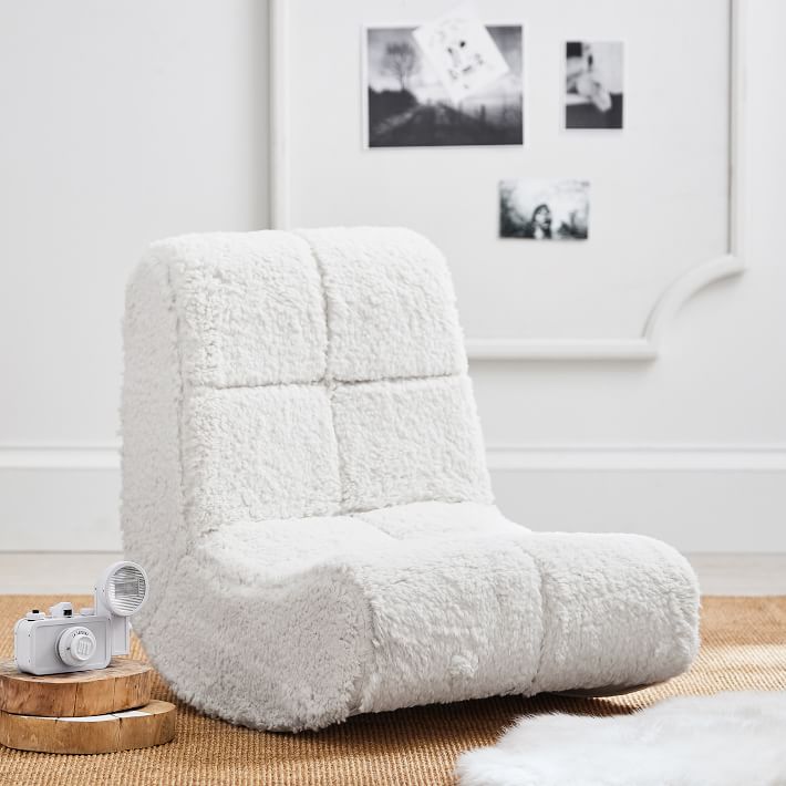 Ivory Sherpa Faux-Fur Mini Gaming Chairless Chair