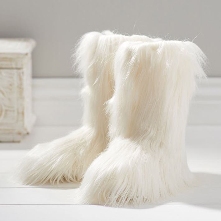 Fur-Riffic Faux-Fur Booties, Ivory