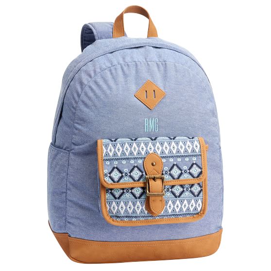 Chambray Embroidered Tribe Stripe Teen Backpack | Pottery Barn Teen