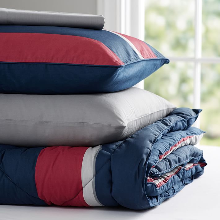 Block Stripe Value Comforter Set, Navy/Red