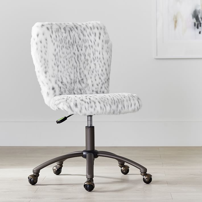 Gray Leopard Faux-Fur Airgo Swivel Desk Chair