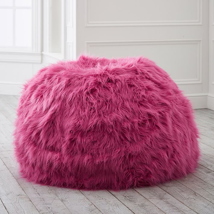 Himalayan Faux-Fur Deep Pink Bean Bag Chair Slipcover