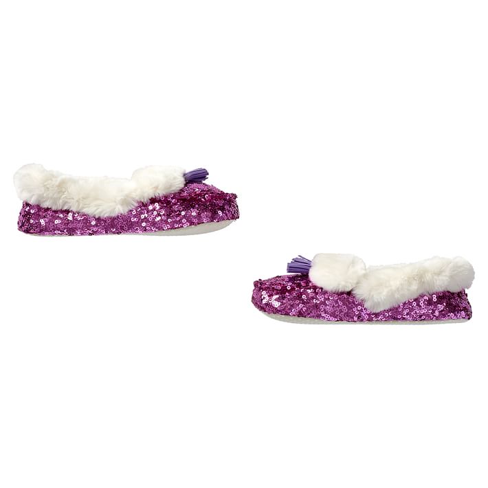 Lavender Sequin Faux-Fur Moccasin Slippers
