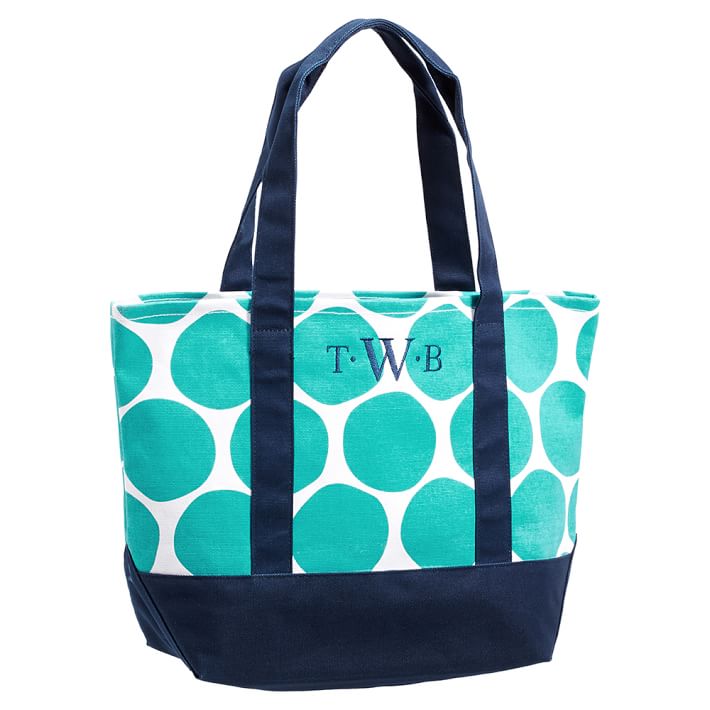 Surf Swell Beach Tote, Pool Oversized Dot/Navy Trim