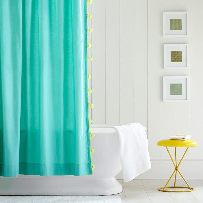 Color on Color Tassel Shower Curtain, Pool