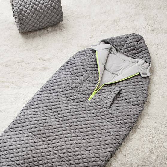 Grey Quilted Nylon Wearable Sleeping Bag Boys Sleeping Bags Pottery Barn Teen
