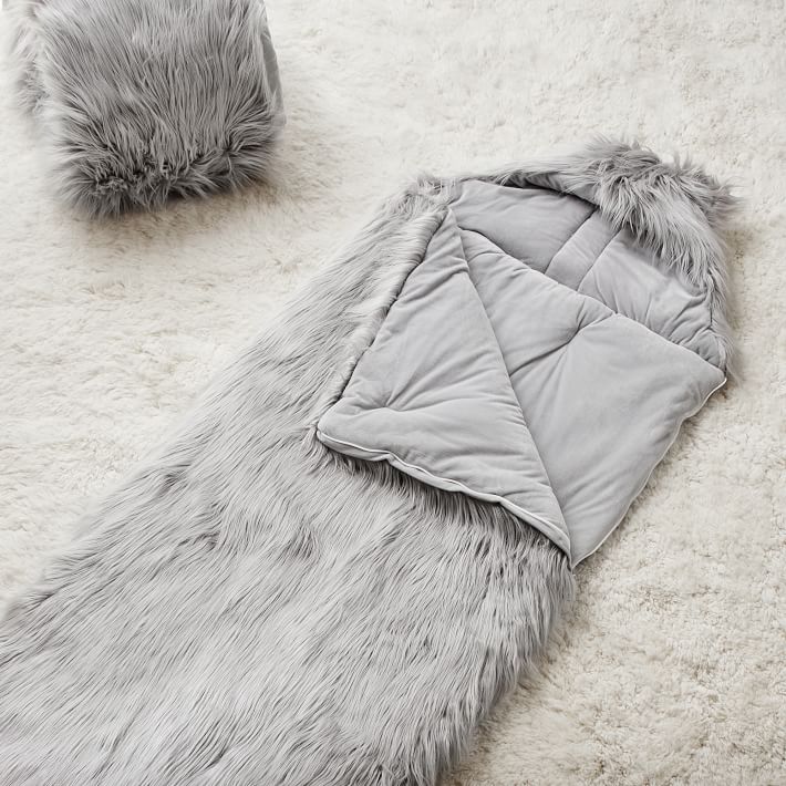 Himalayan Gray Faux-Fur Furrific Hooded Sleeping Bag
