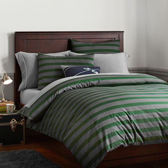 6 Pcs Luxury Green Satin Stripe Duvet Set – 92Bedding
