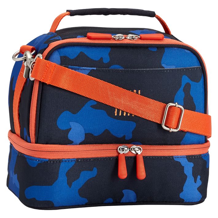 Gear-Up Blue Camo w/ Orange Trim Dual Compartment Lunch Bag