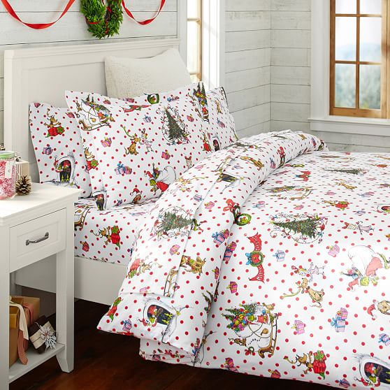 The Grinch™ Flannel Duvet & Sham Christmas Bedding Pottery Barn Teen